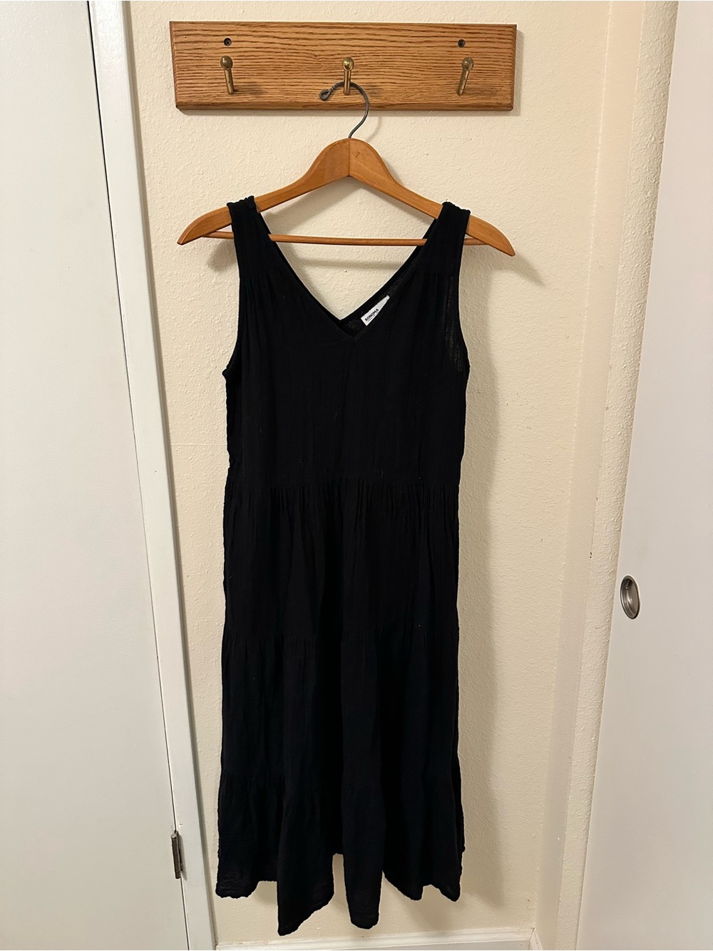 Sonoma Black Cotton Gauze Tiered Tank Midi Dress Size Small
